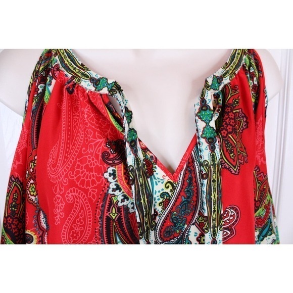 ECI Cold Shoulder Long Sleeve Blouse Multicolor Red, Pink, Green, White Size M - Picture 11 of 16